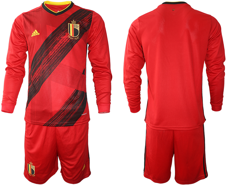 Men 2021 European Cup Belgium home Long sleeve blank soccer jerseys->belgium->Soccer Club Jersey